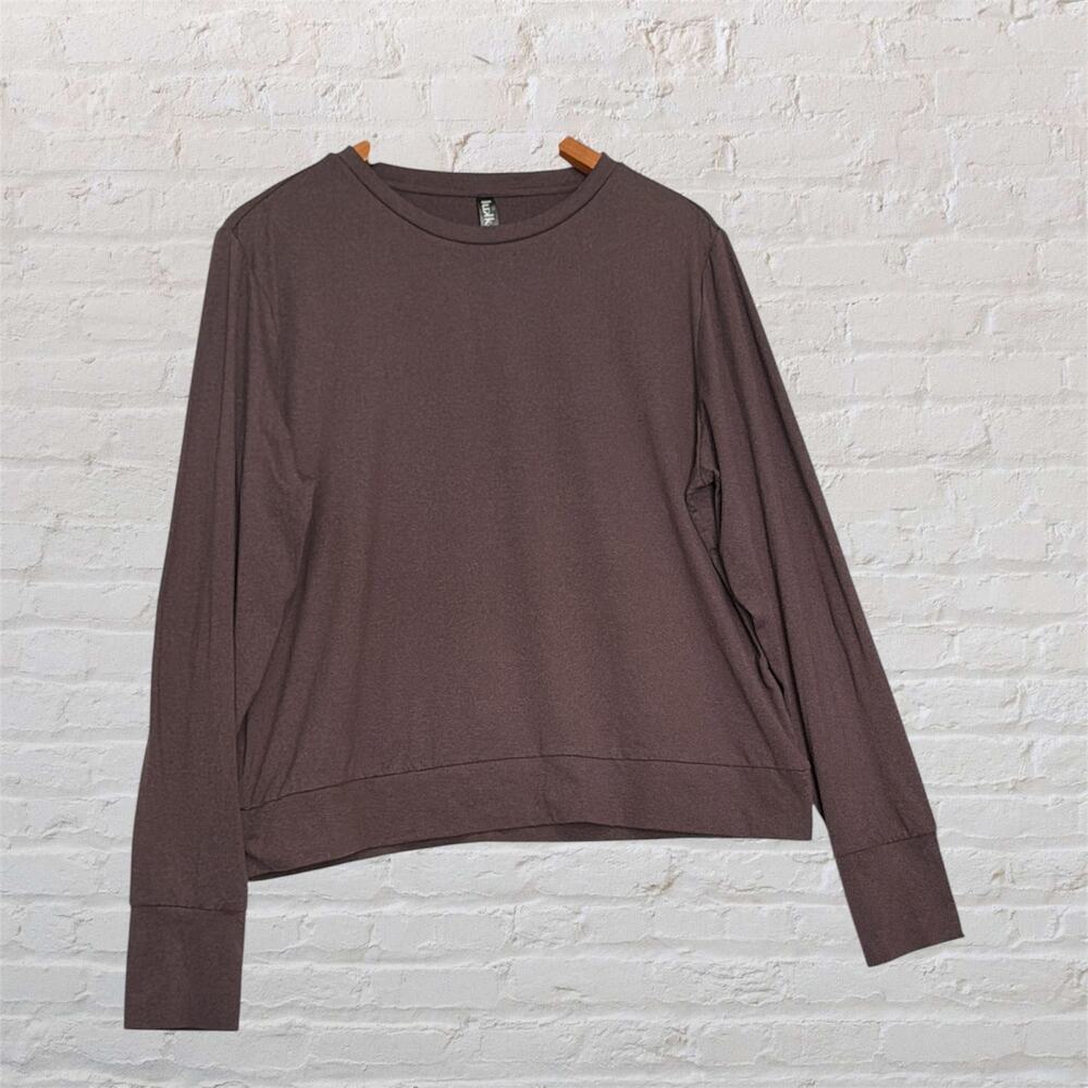 Lukka Lux Women’s Large Long Sleeve Pullover Top‎ Brown Soft Stretch Casual